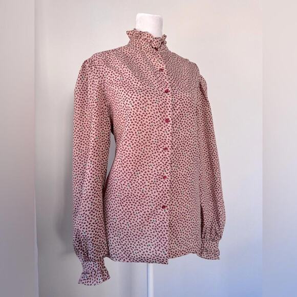 Vintage ‘70s Inner Visions by Ship ‘n Shore Clover Print Long Sleeve Blouse - Picture 1 of 10